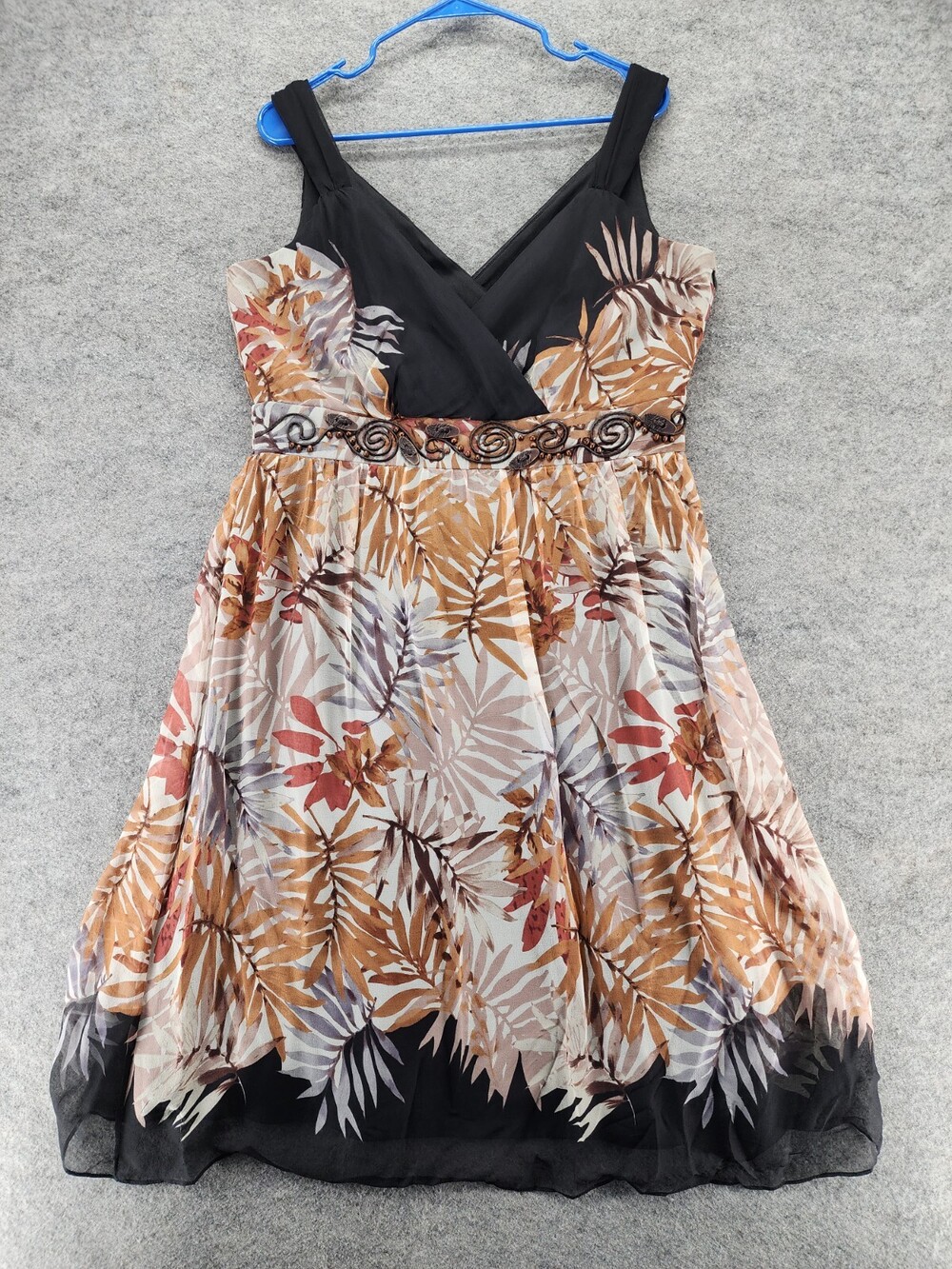 Coldwater Creek Dress Womens 14 Sleeveless V Neck Brown Floral